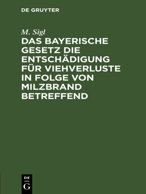 cover image of Das bayerische Gesetz die Entschädigung für Viehverluste in Folge von Milzbrand betreffend